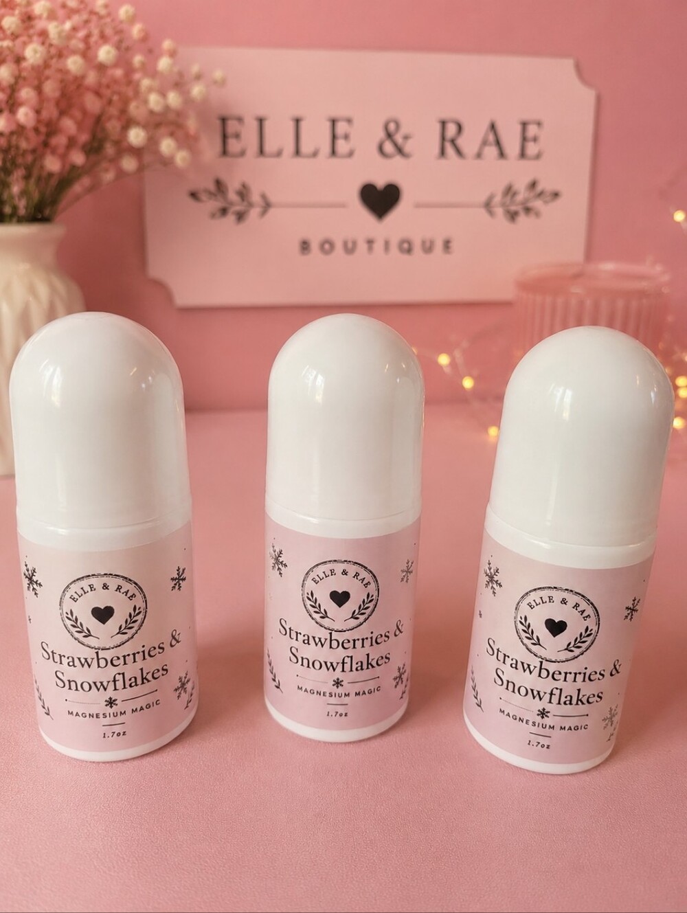 Strawberries & Snowflakes Magnesium Moisturizer Roll-On — Pink
